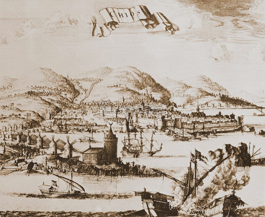 Η περίφημη γκραβούρα του Olfert Dapper, 1688 μ.Χ που δείχνει ότι η Θαλασσινή Πύλη βρισκόταν ακόμη σε χρήση.