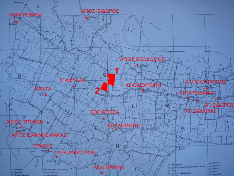 Το τοπογραφικό του Κάμπου του Arnold Smith όπου σημειώνονται οι ιδιοκτησίες των Καστέλλη
