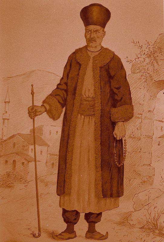 Σε ζωγραφιά του Φ. Αριστέως ένας Χιώτης, τυπικός εκπρόσωπος της προυχοντικής τάξης του νησιού. Mε το καλπάκι στο κεφάλι, το αντερί που πτυχώνεται από ζωνάρι, τον τσουμπέ από πάνω με τη γούνα του. Και με τη βλοσυρότητα του άντρα και του άρχοντα.