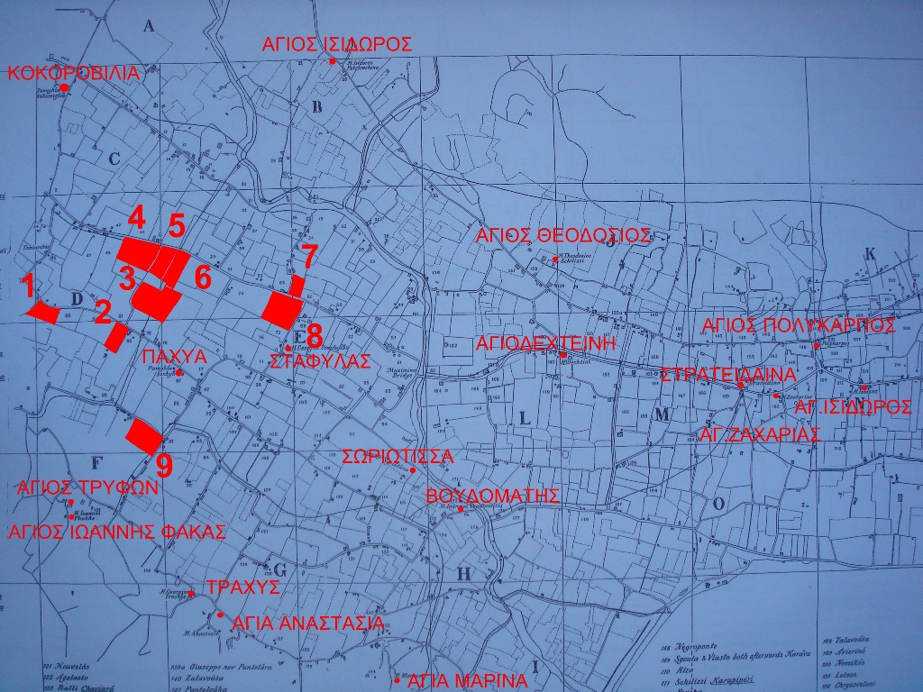 Λεπτομέρεια του τοπογραφικού του Κάμπου του Arnold Smith όπου σημειώνονται οι ιδιοκτησίες των Τζίφων